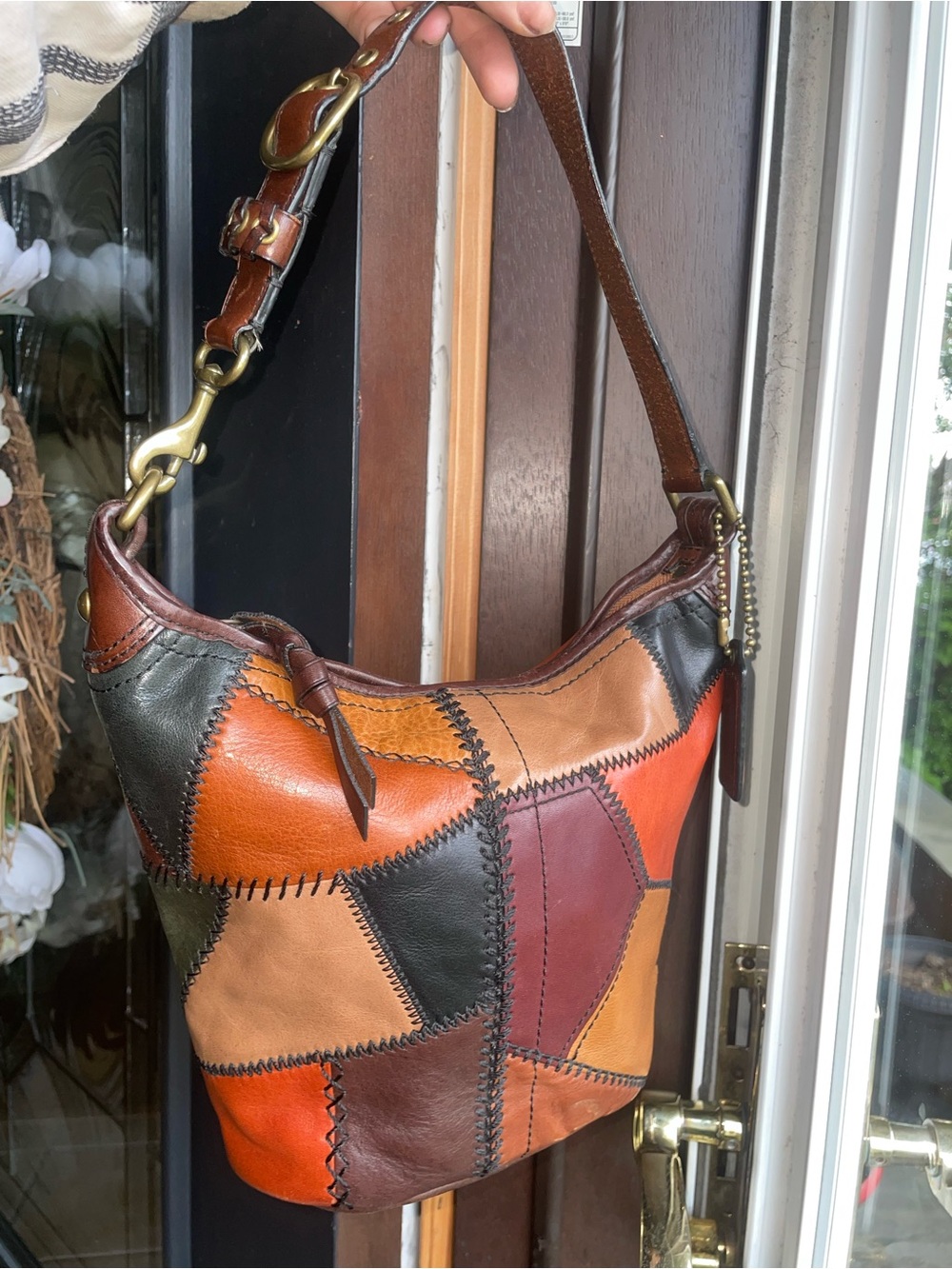 Rare coach patchwork leather bleecker MINI duffle shoulder bag Brown & Orange